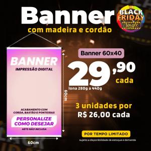 Banner Lona 280g à 440g   Brilho Bastão e Cordão 